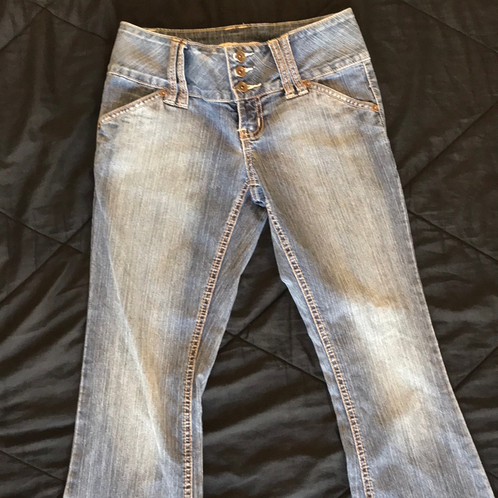 YMI jeans color blue boot cut flare size 1